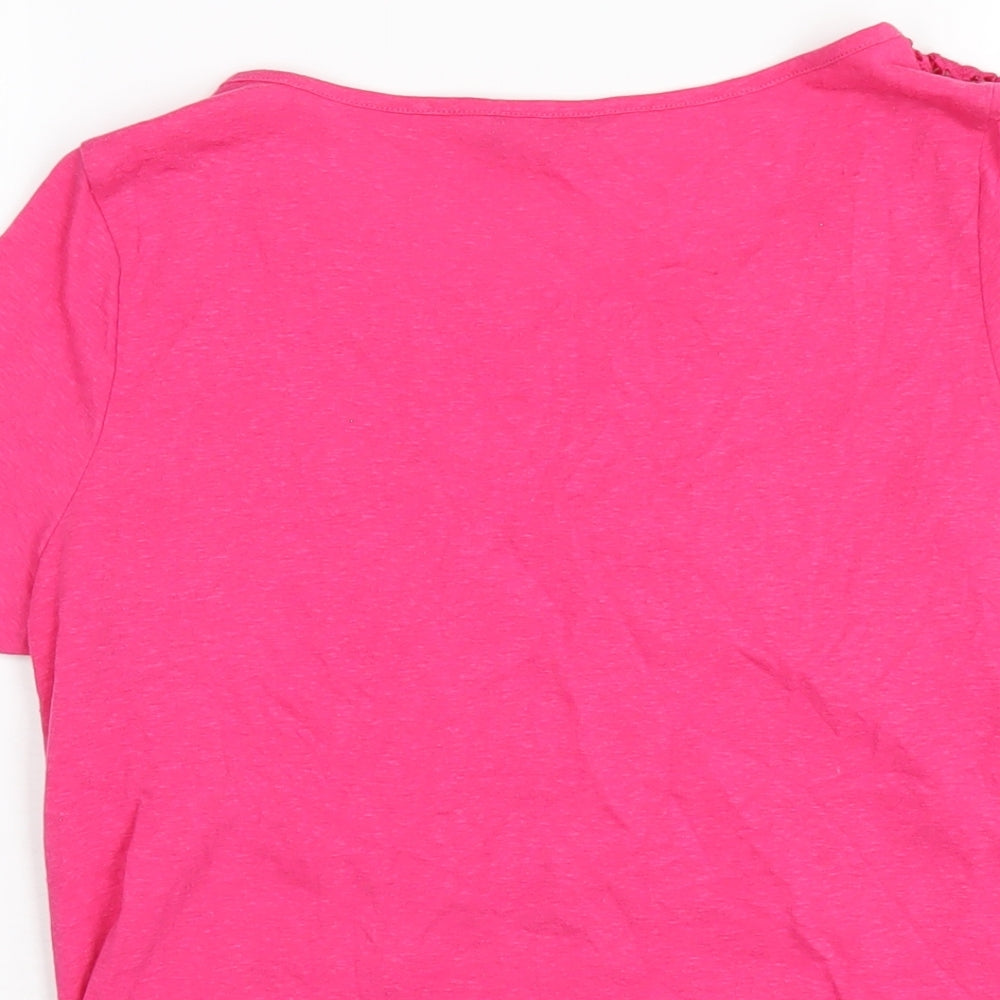 Marks and Spencer Womens Pink Polyester Basic T-Shirt Size 12 Round Neck