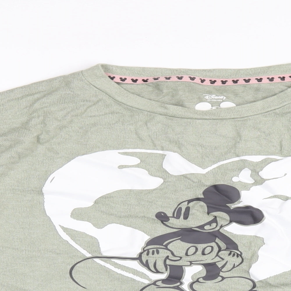 Disney Womens Green Viscose Cropped T-Shirt Size S Round Neck - Mickey Mouse