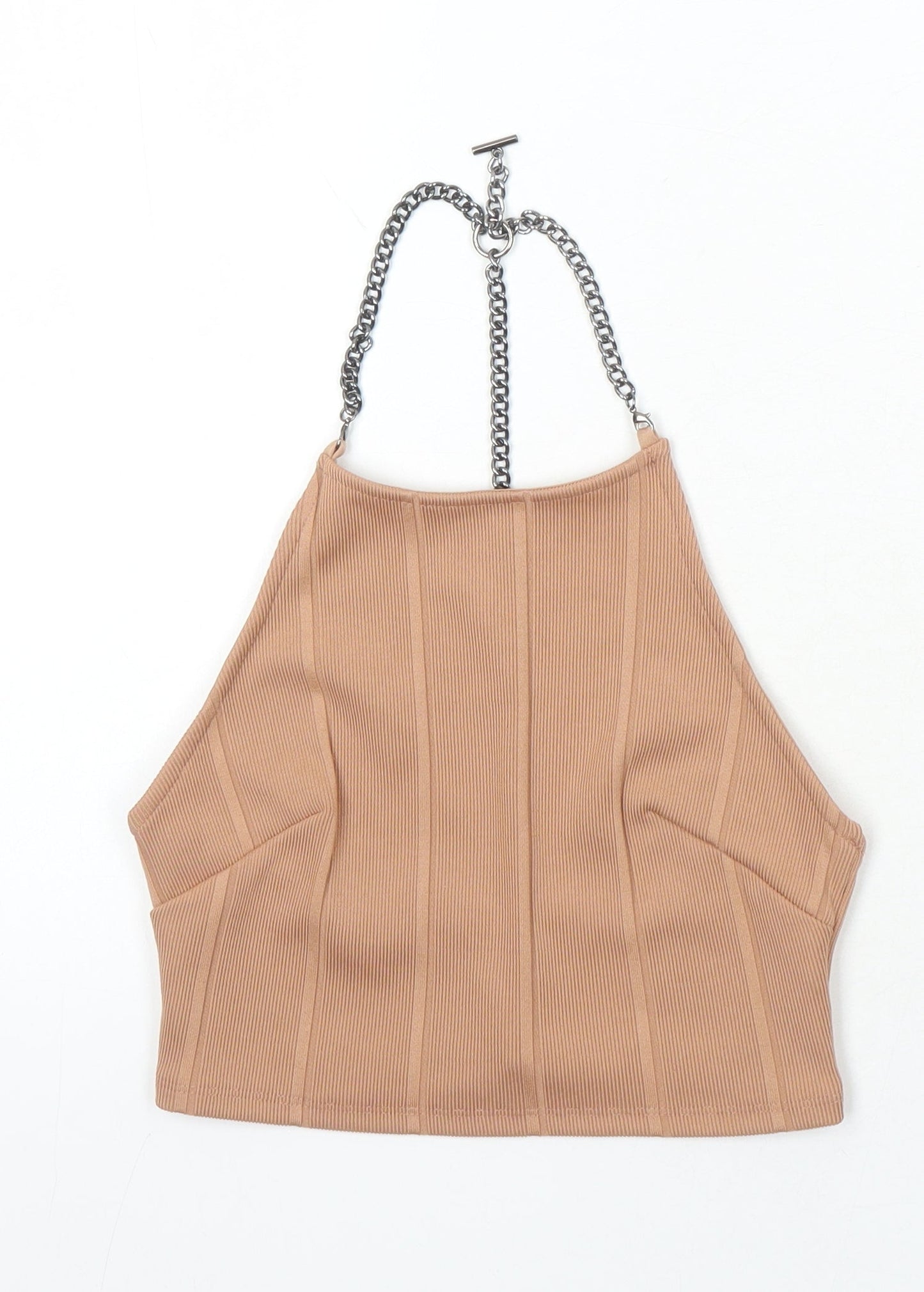 Top Shop Womens Brown Polyester Cropped Blouse Size 5XL Square Neck - Chain Detail