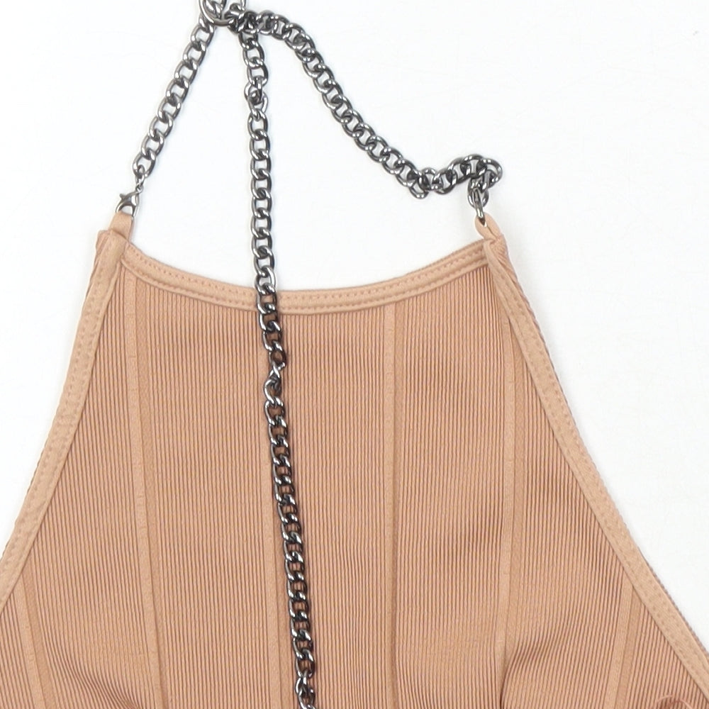 Top Shop Womens Brown Polyester Cropped Blouse Size 5XL Square Neck - Chain Detail