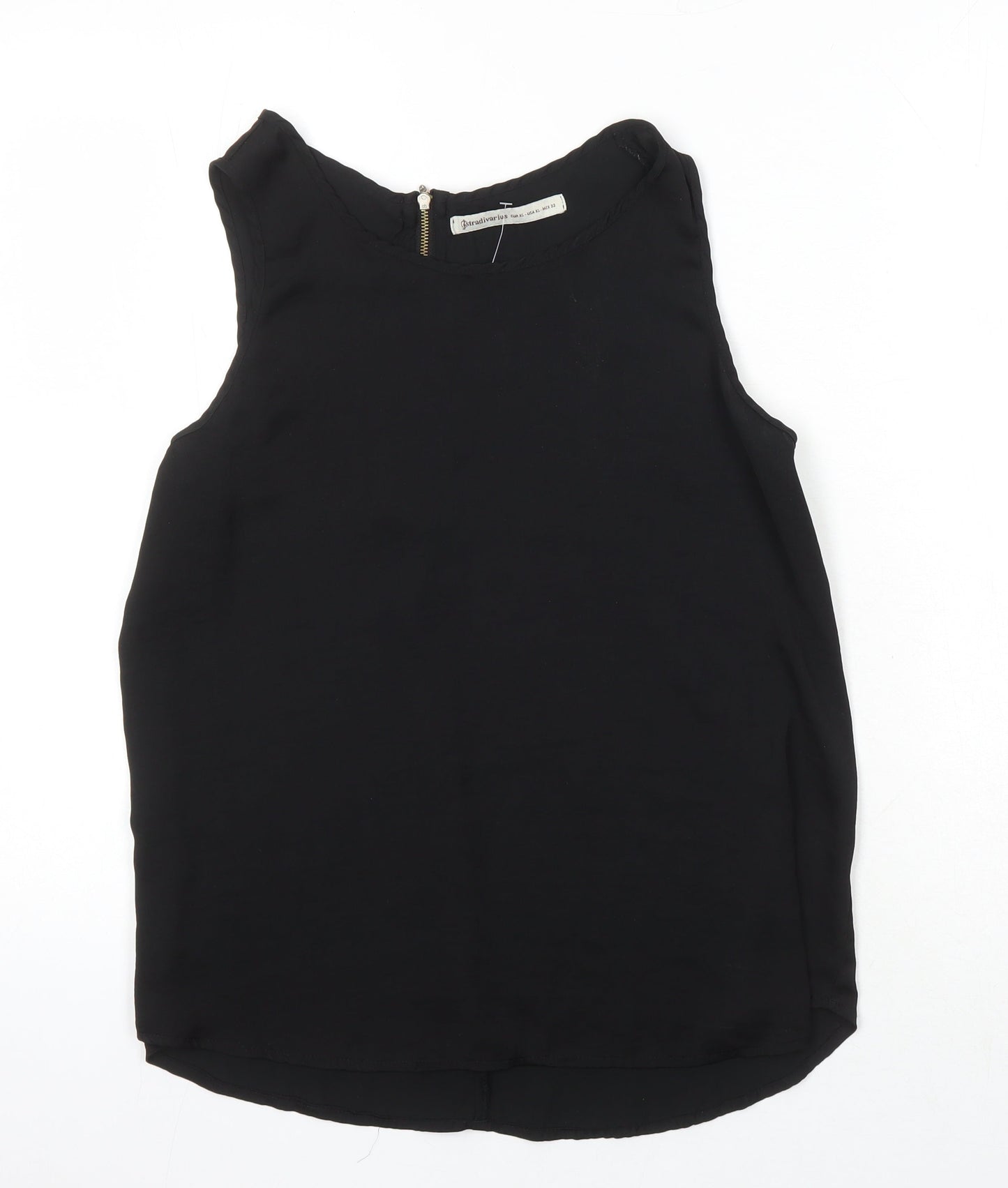 Stradivarius Womens Black Herringbone Cotton Blend Tunic Blouse Size XL Round Neck
