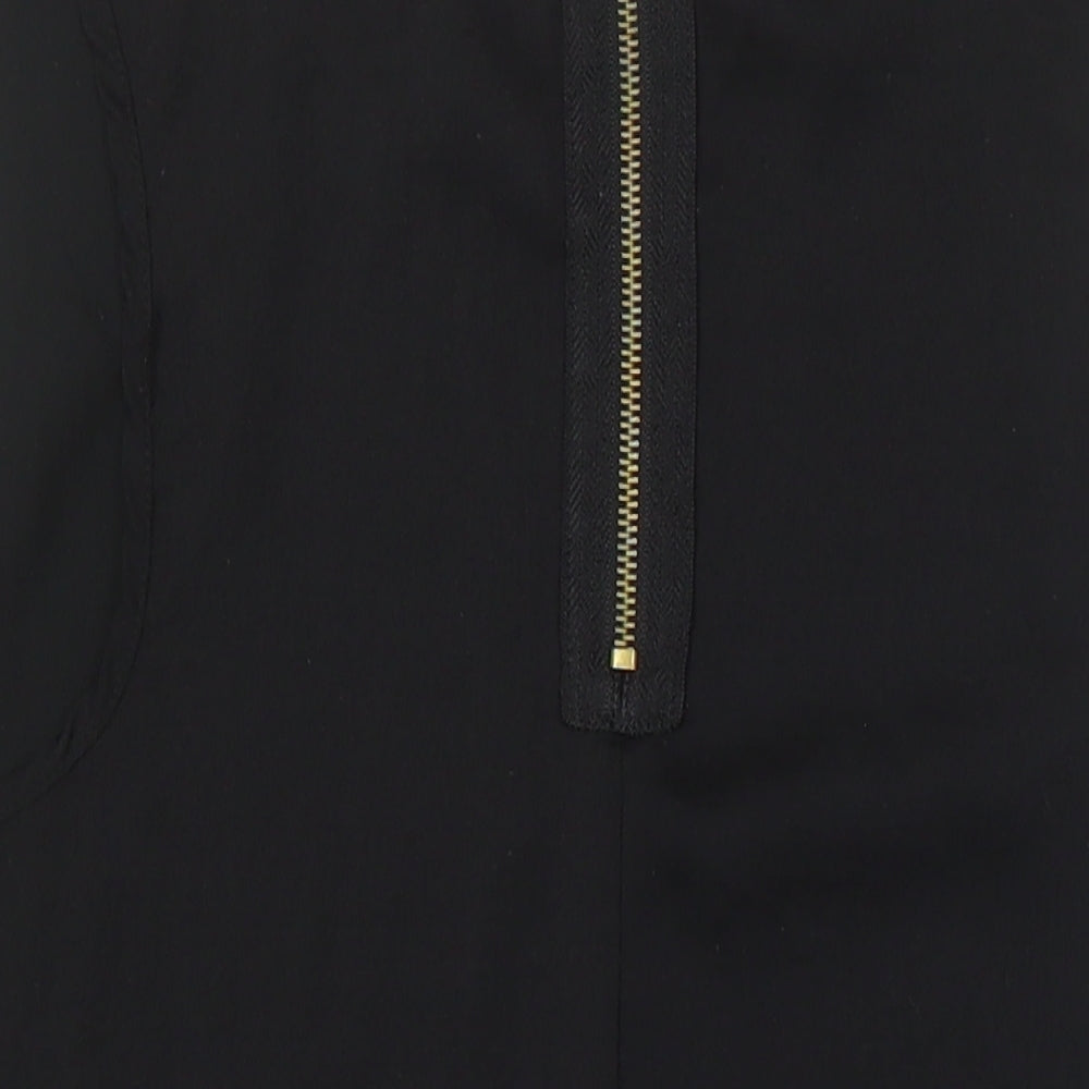 Stradivarius Womens Black Herringbone Cotton Blend Tunic Blouse Size XL Round Neck