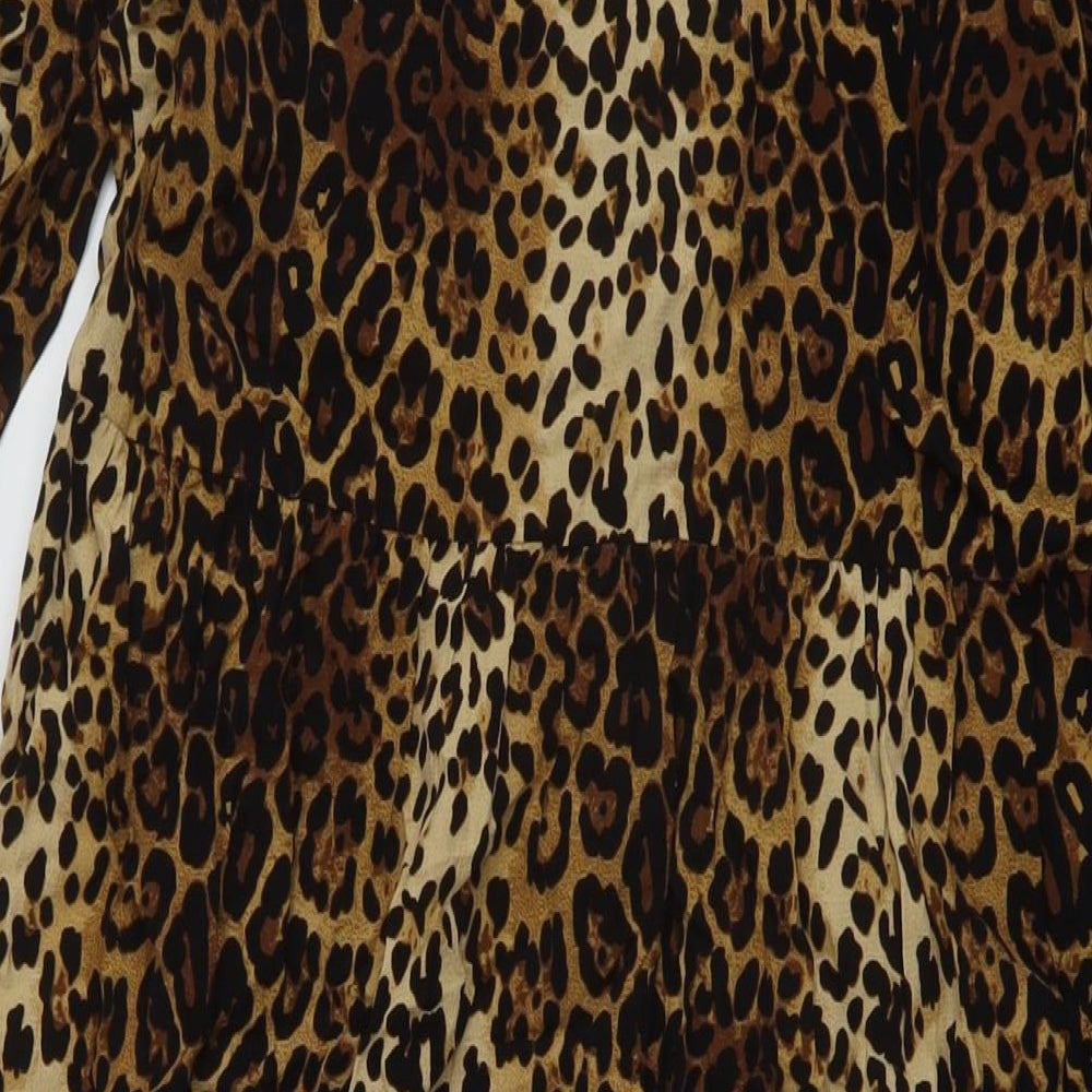 Marks and Spencer Womens Brown Animal Print Viscose A-Line Size 6 Crew Neck Tie