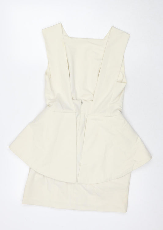 Aqua Womens White Polyester A-Line Size 10 Square Neck Zip