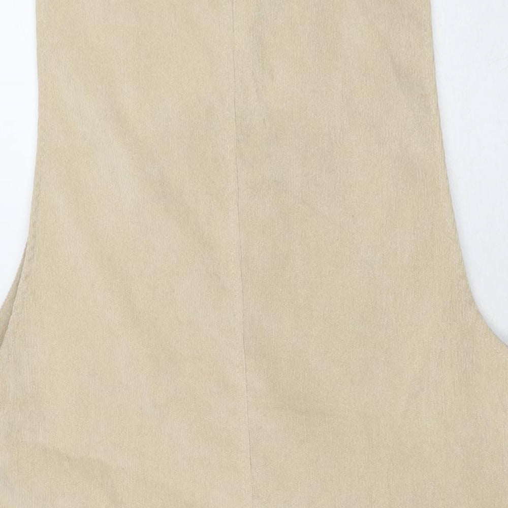 QED London Womens Brown Polyester Pinafore/Dungaree Dress Size 12 Round Neck Button