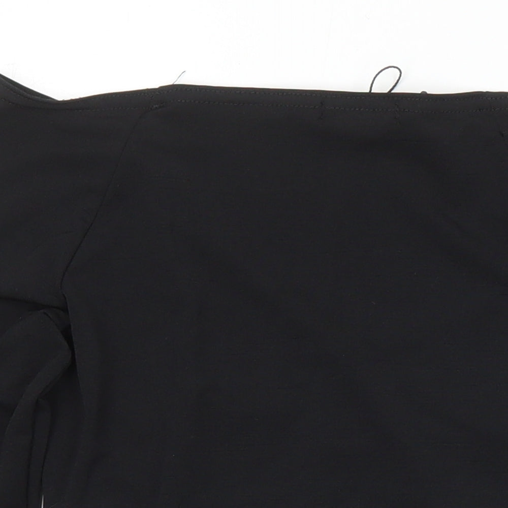 PRETTYLITTLETHING Womens Black Herringbone Polyester Cropped T-Shirt Size 6 Sweetheart