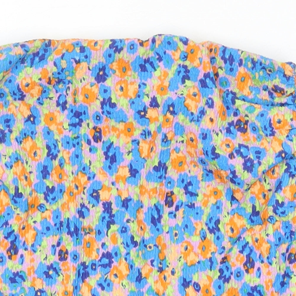 Pull&Bear Womens Multicoloured Floral Polyester Cropped T-Shirt Size S Off the Shoulder