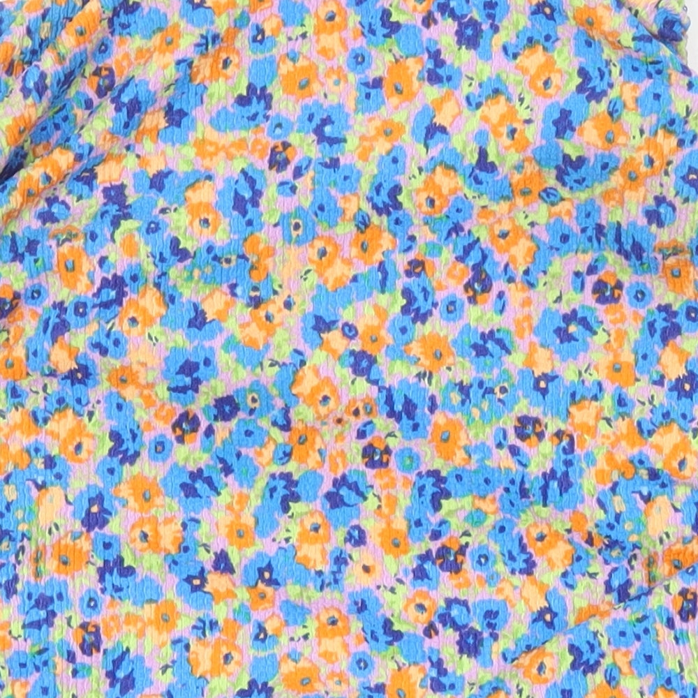 Pull&Bear Womens Multicoloured Floral Polyester Cropped T-Shirt Size S Off the Shoulder