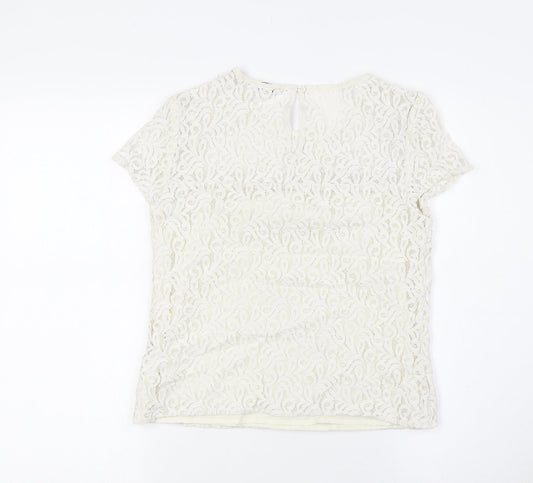 Jack Wills Womens White Cotton Basic Button-Up Size 6 Round Neck - Lace