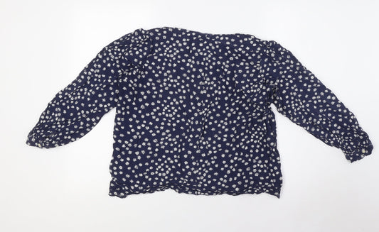 Gap Womens Blue Floral Viscose Basic Blouse Size L V-Neck