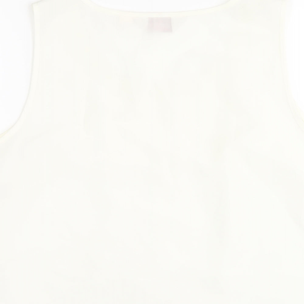 Brand and care label for Kaleidoscope women’s ivory polyester basic tank, size UK 12, scoop neck