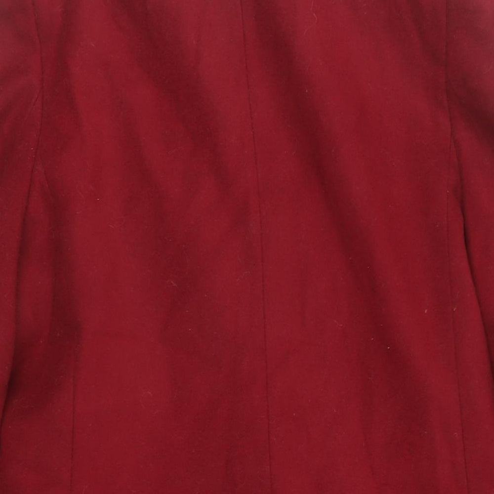 Brand and care label for ASOS women’s red overcoat coat, size UK 6, button