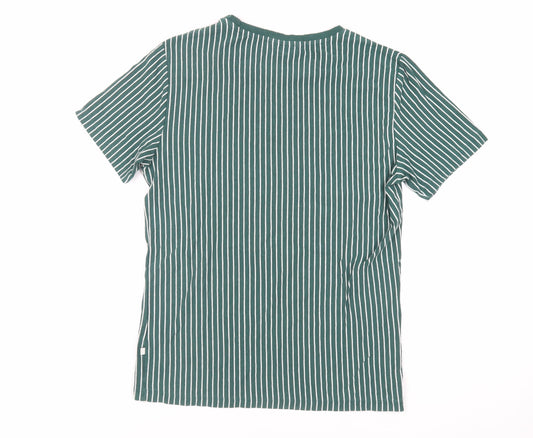 Casual Friday Mens Green Striped Cotton T-Shirt Size S Crew Neck