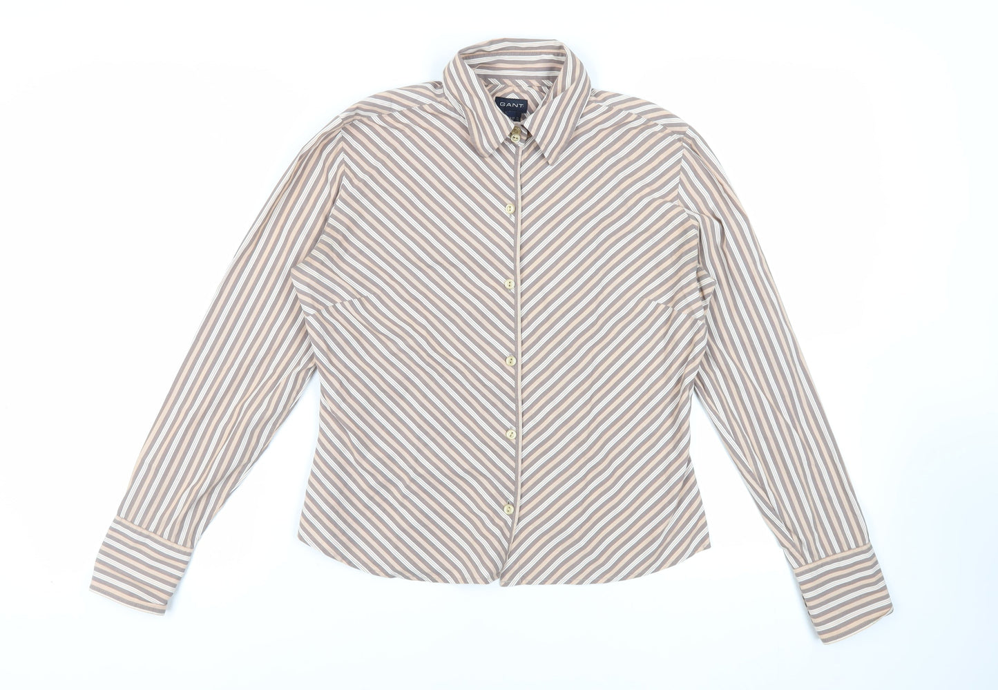 GANT Womens Brown Striped Cotton Basic Button-Up Size 14 Collared