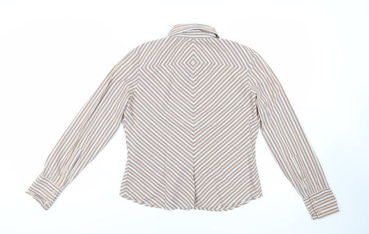 GANT Womens Brown Striped Cotton Basic Button-Up Size 14 Collared