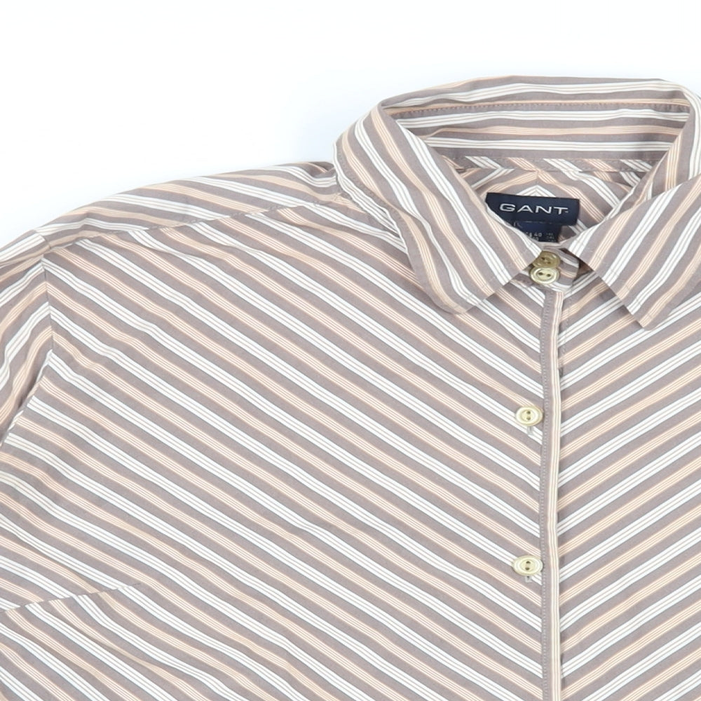 GANT Womens Brown Striped Cotton Basic Button-Up Size 14 Collared