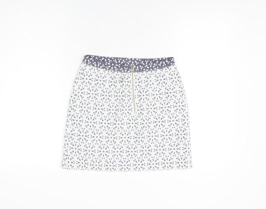 Topshop Womens White Floral Polyester Mini Skirt Size 8 Zip