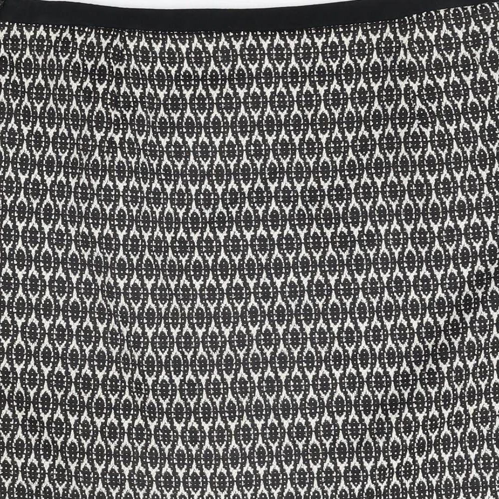 Wallis Womens Black Geometric Cotton A-Line Skirt Size 10 Zip