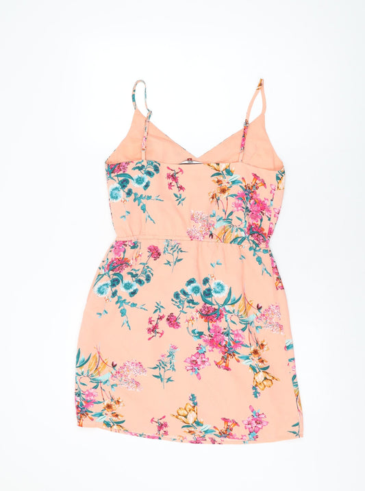 Tommy Jeans Womens Pink Floral Polyester Shift Size S V-Neck Drawstring