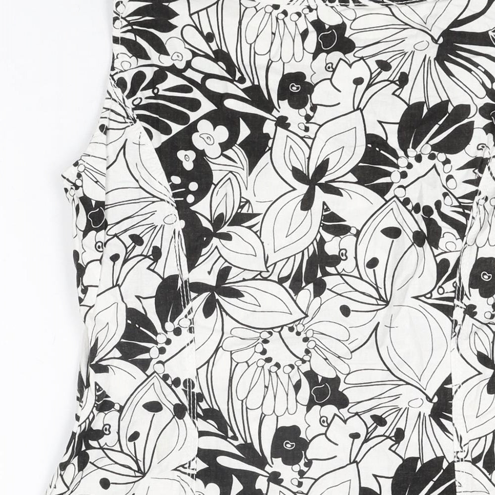 Marks and Spencer Womens White Floral Linen Basic T-Shirt Size 10 Round Neck