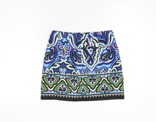 Zara Womens Multicoloured Geometric Polyester Mini Skirt Size S Zip