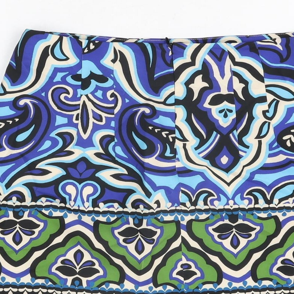 Zara Womens Multicoloured Geometric Polyester Mini Skirt Size S Zip