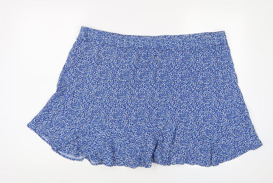 Marks and Spencer Womens Blue Floral Viscose A-Line Skirt Size 24