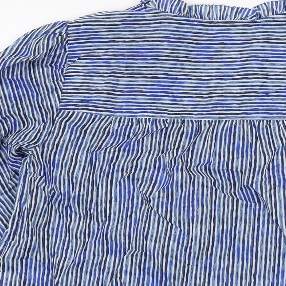 Marks and Spencer Womens Blue Striped Cotton Basic Button-Up Size 6 V-Neck