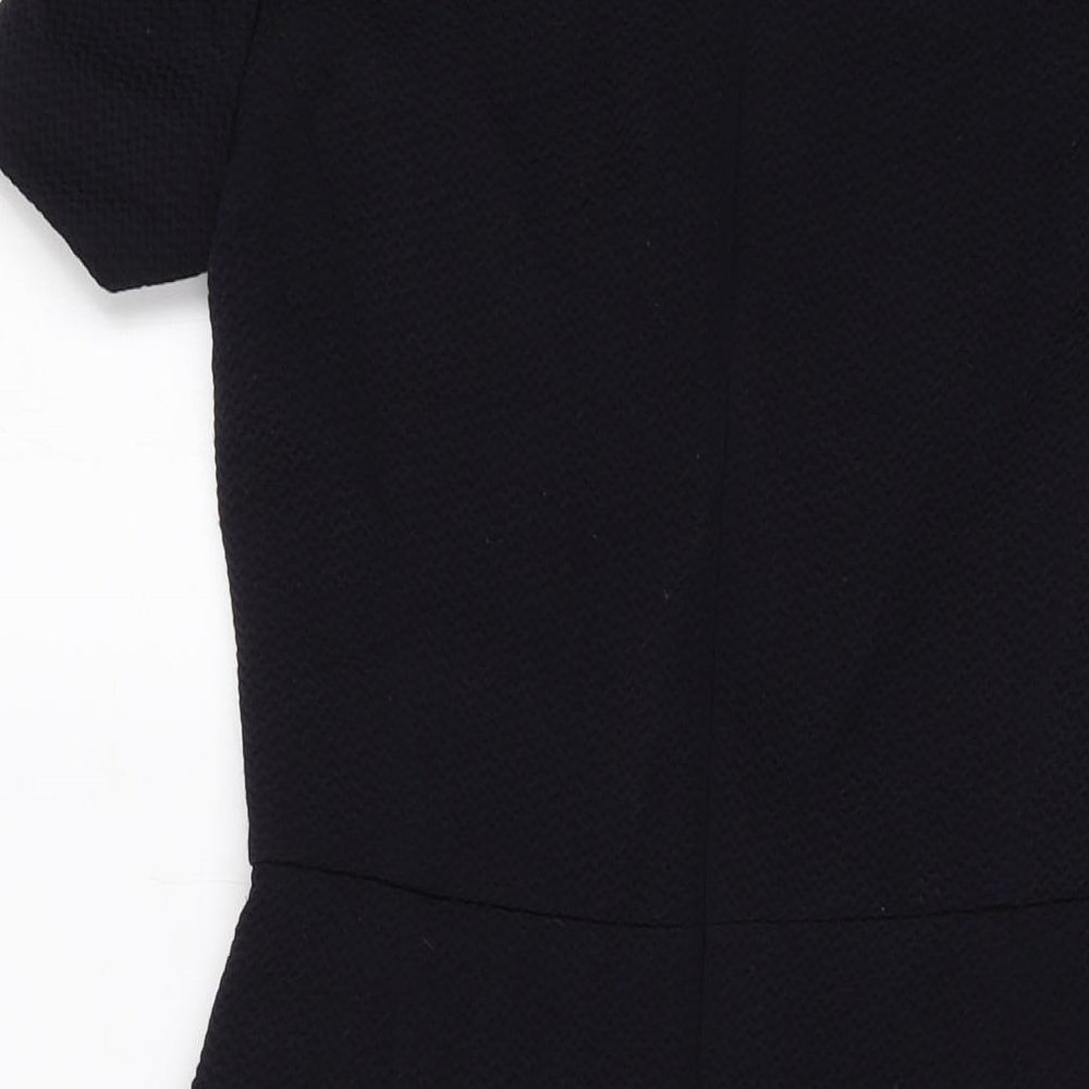Brand and care label for French Connection women’s blue polyester a-line, size UK 8, round neck zip