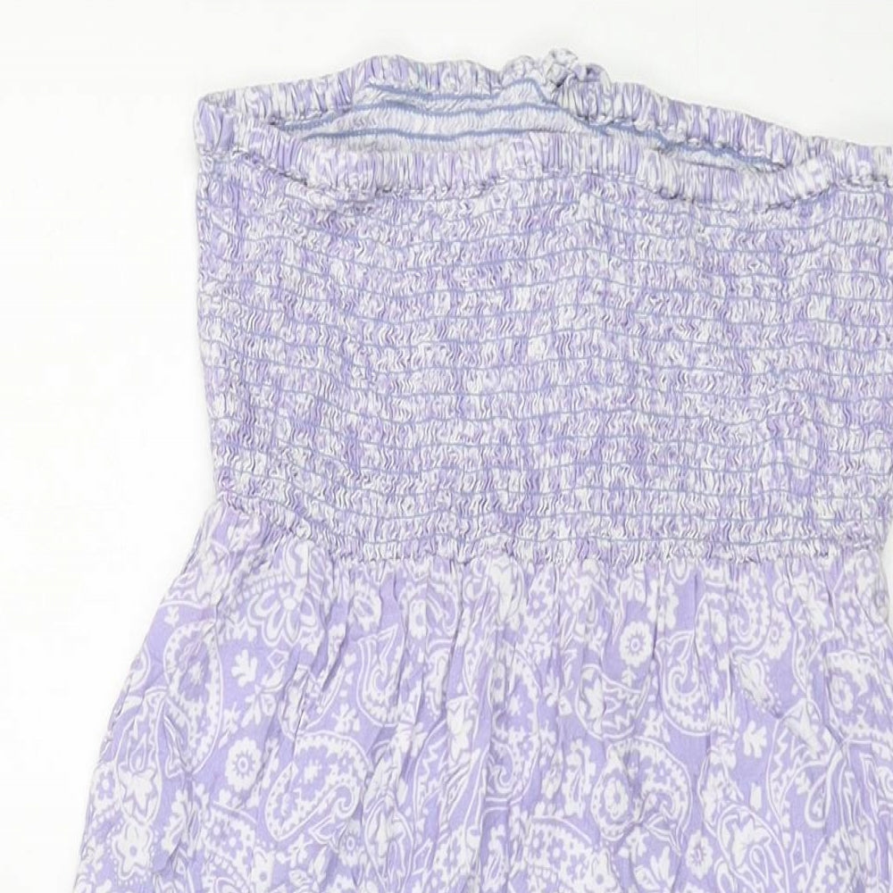 Brand and care label for Accesorize women’s purple geometric viscose a-line, size UK 12, off the shoulder pullover