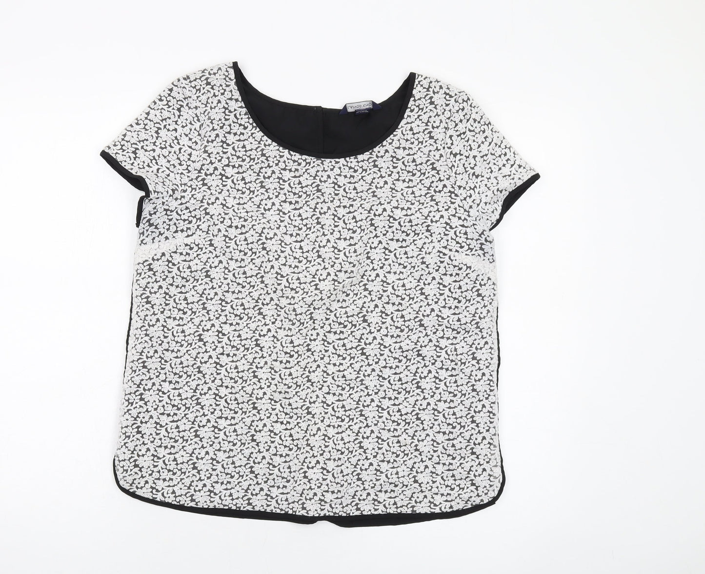 Lands' End Womens Black Floral Nylon Basic T-Shirt Size 14 Round Neck