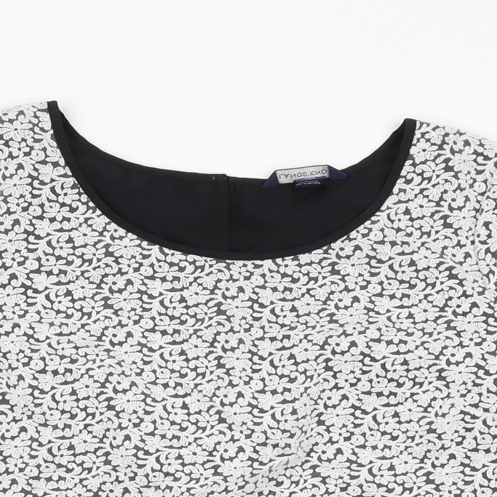 Lands' End Womens Black Floral Nylon Basic T-Shirt Size 14 Round Neck