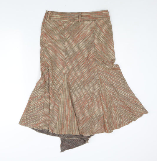 Principles Womens Brown Striped Viscose Trumpet Skirt Size 10 Zip - Asymmetric Hem