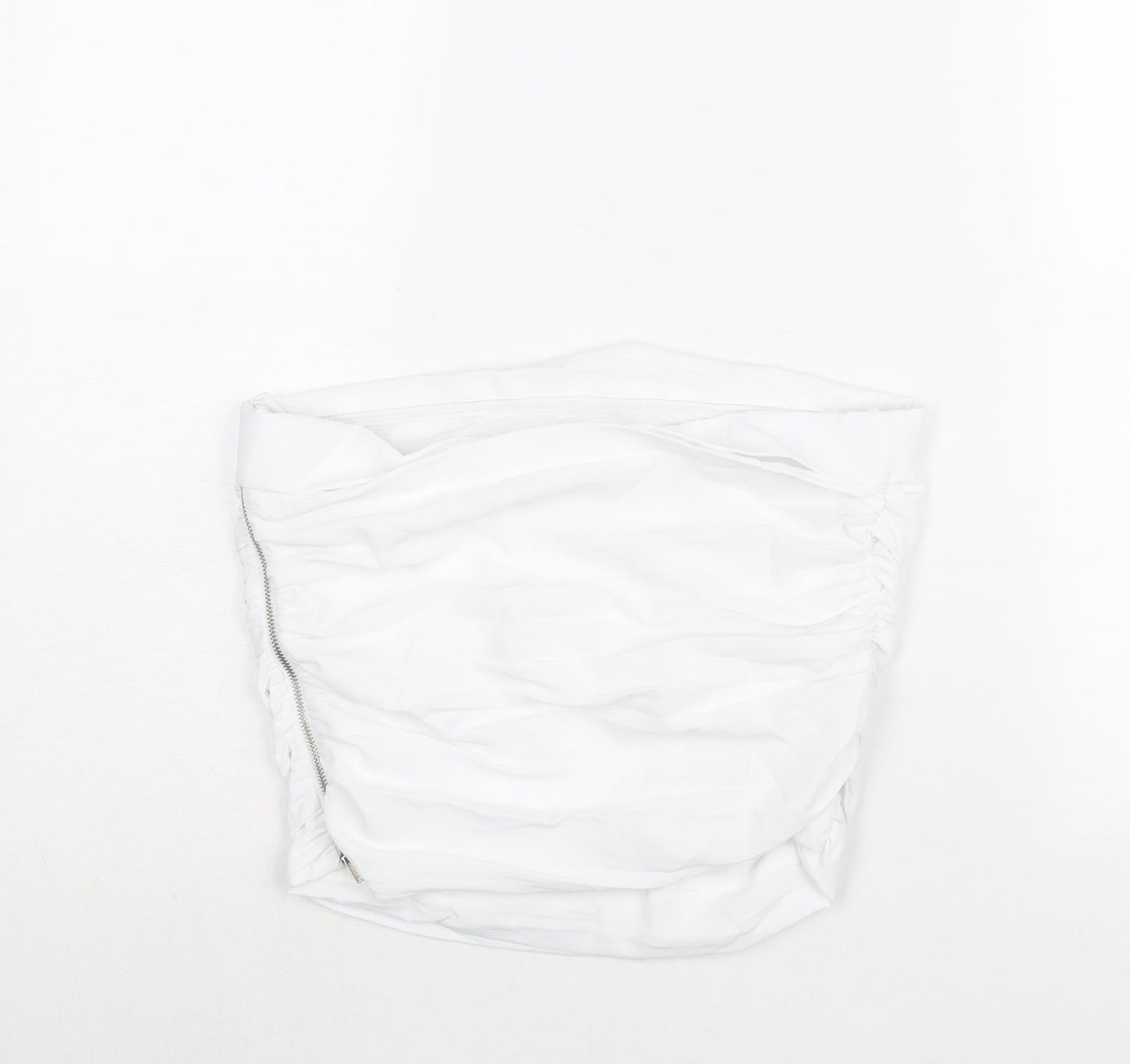 Pull&Bear Womens White Polyester Cropped Blouse Size M Square Neck - Rouched