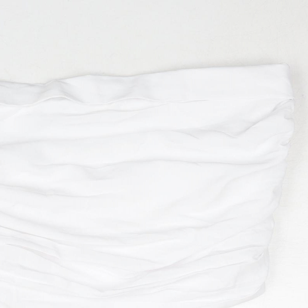 Pull&Bear Womens White Polyester Cropped Blouse Size M Square Neck - Rouched