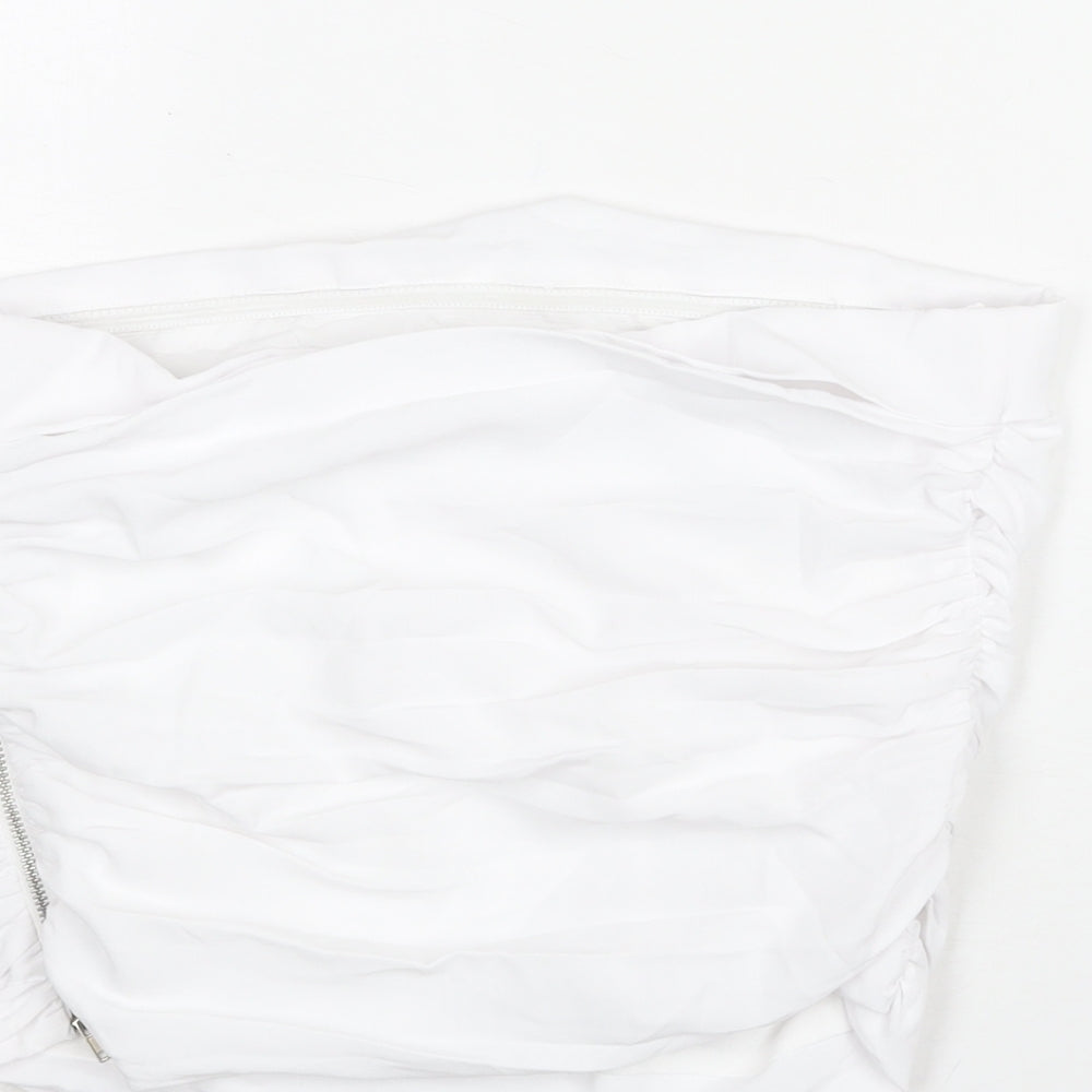 Pull&Bear Womens White Polyester Cropped Blouse Size M Square Neck - Rouched