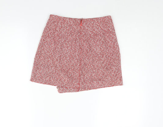Topshop Womens Red Polyester Mini Skirt Size 8 Zip - Button Detail