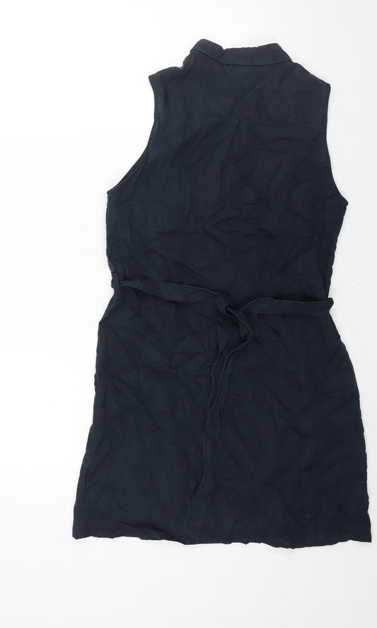 Jack Wills Womens Blue Lyocell Shirt Dress Size 10 Collared Button - Belted