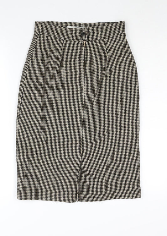 Max Mara Womens Black Check Wool Straight & Pencil Skirt Size 10 Zip