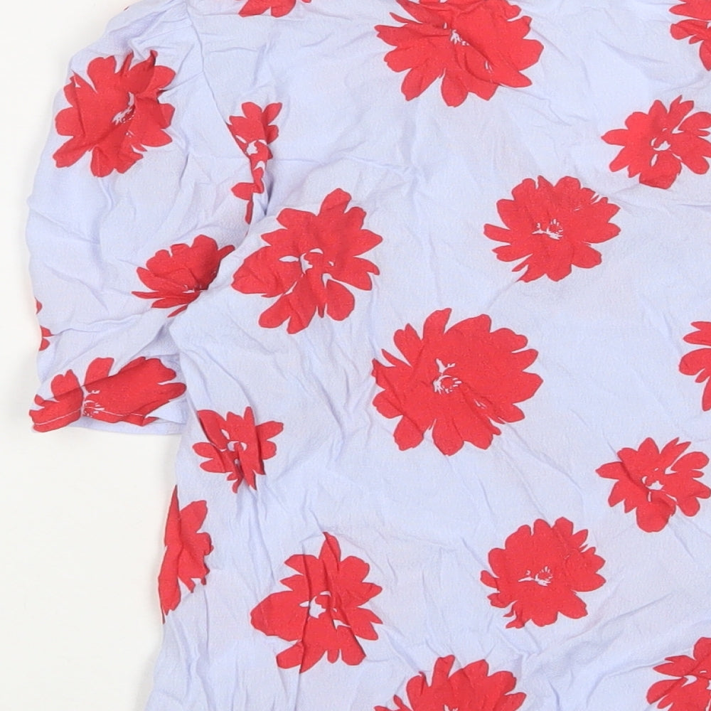 Marks and Spencer Womens Blue Floral Viscose Basic T-Shirt Size 6 Crew Neck