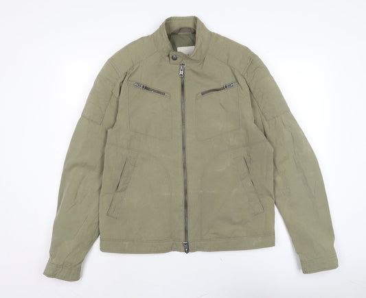 Mango Mens Green Biker Jacket Size L Zip