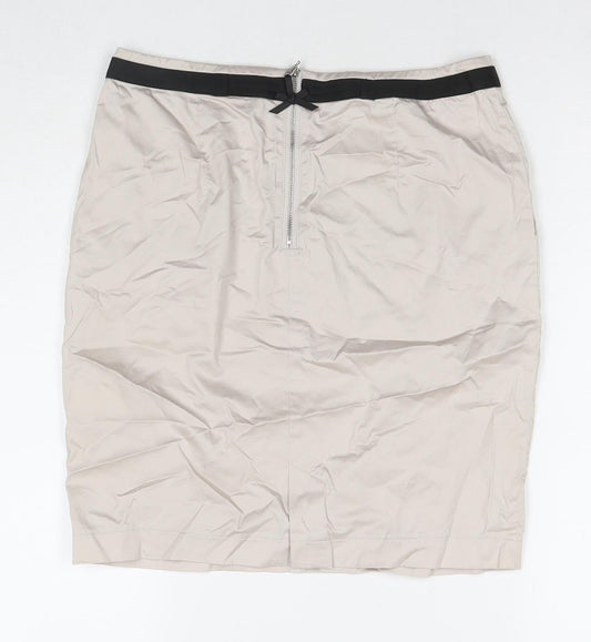 Cyrillus Womens Beige Cotton A-Line Skirt Size 10 Zip