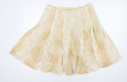 b.young Womens Beige Geometric Cotton A-Line Skirt Size 14 Zip