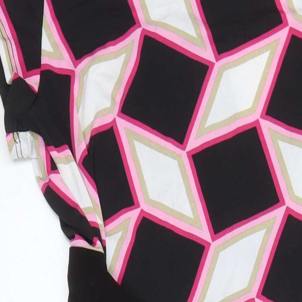 Brand and care label for Principles women’s multicoloured geometric polyester a-line, size UK 12, v-neck