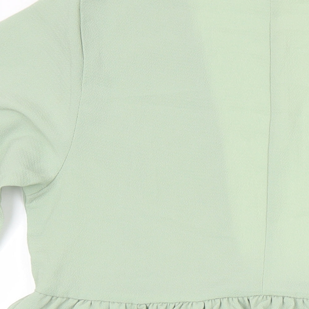 Brand and care label for I SAW IT FIRST women’s green polyester a-line, size UK 8, v-neck