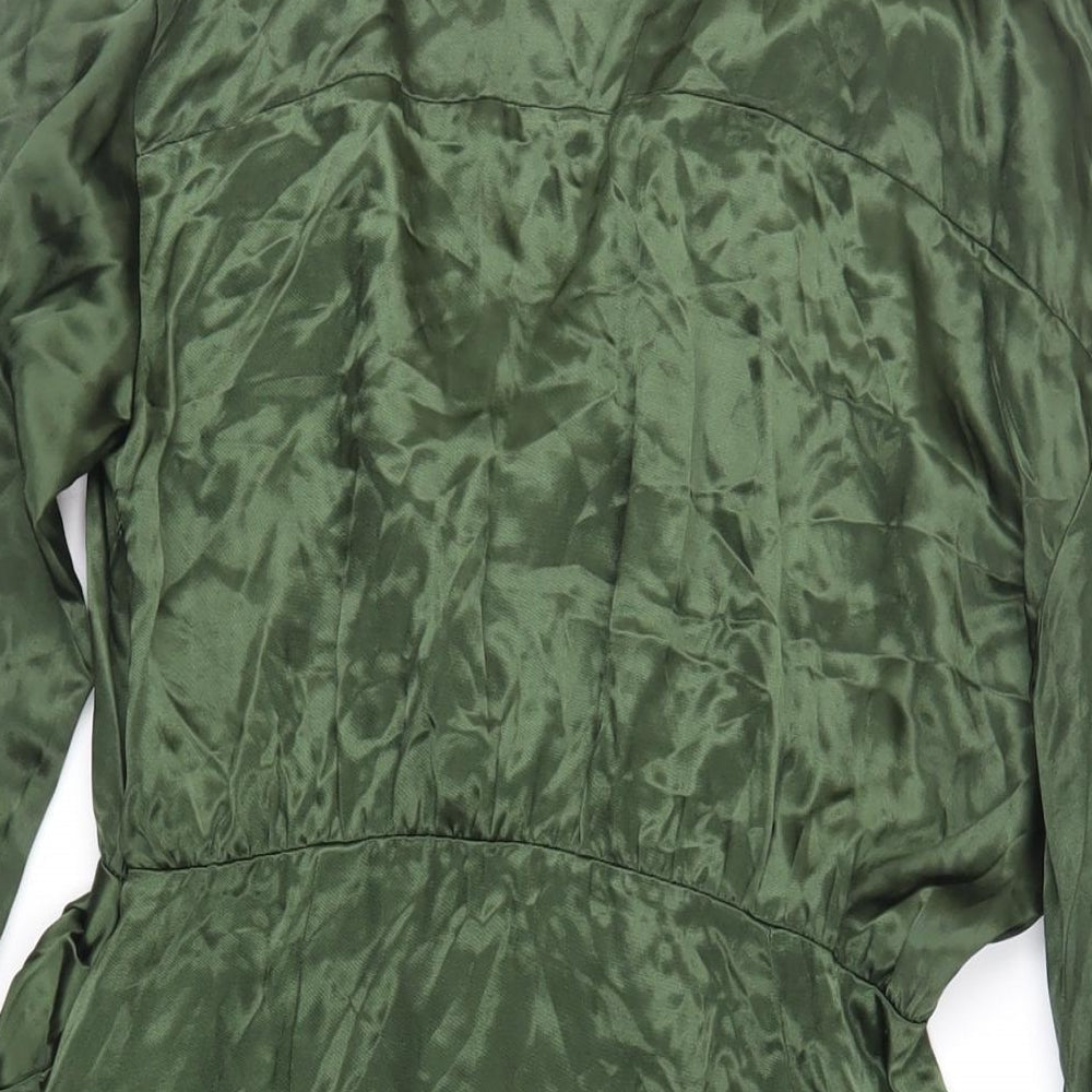 Zara Womens Green Viscose Shirt Dress Size M Collared Zip