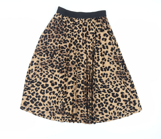 Boohoo Womens Beige Animal Print Polyester Pleated Skirt Size S - Elasticated Waist