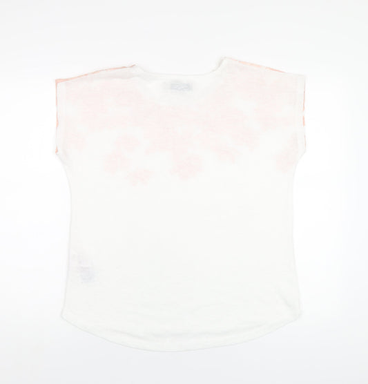 BASSINI Womens White Floral Polyester Basic T-Shirt Size 14 Round Neck