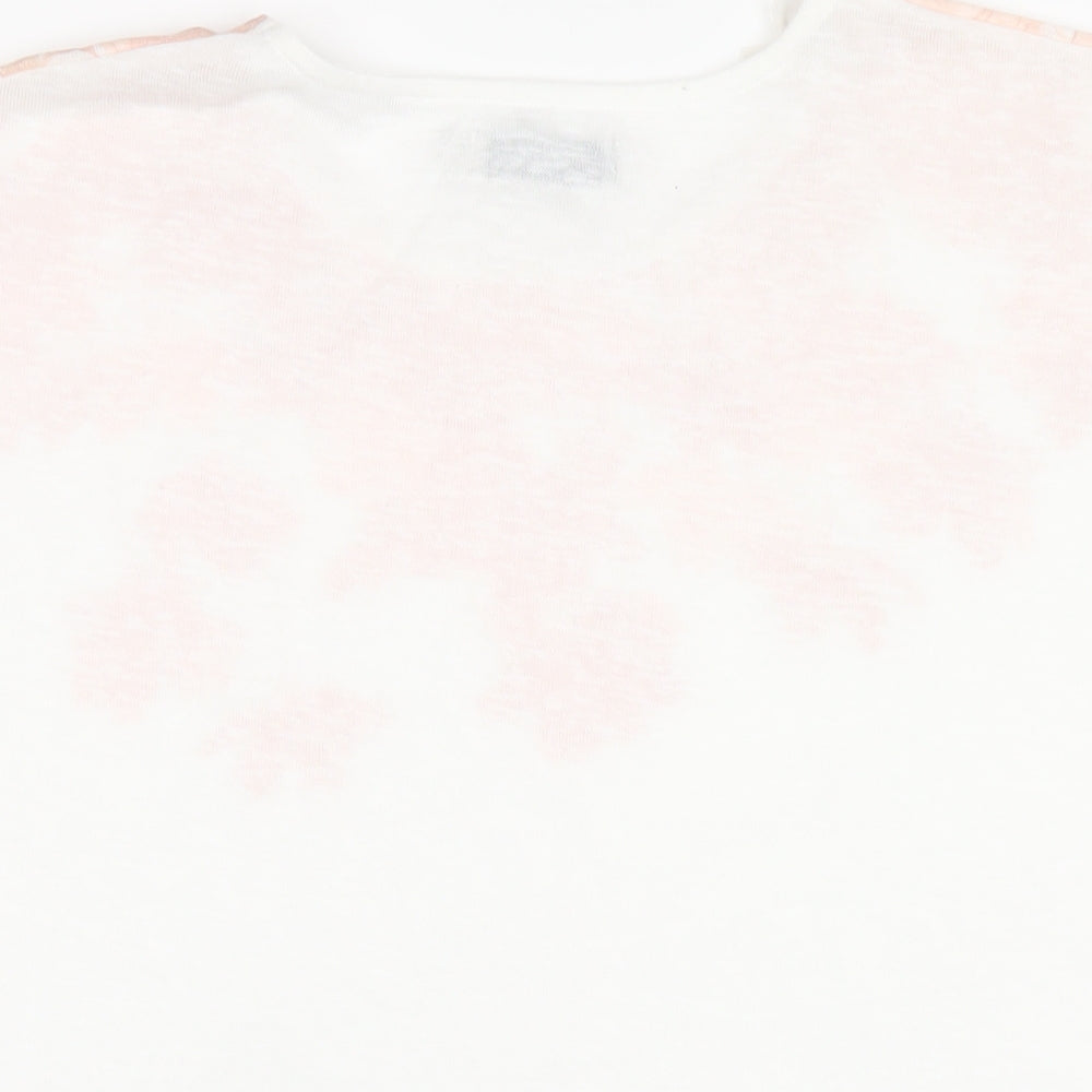 BASSINI Womens White Floral Polyester Basic T-Shirt Size 14 Round Neck