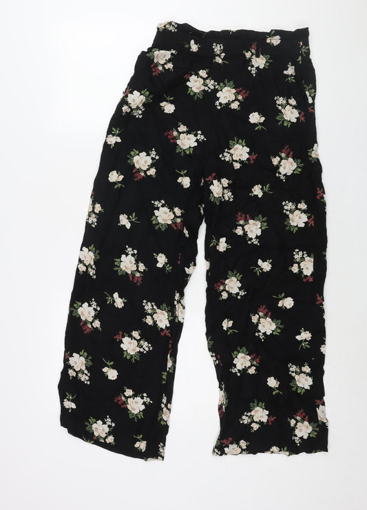 Hollister Womens Black Floral Viscose Trousers Size XS L26 in Regular
